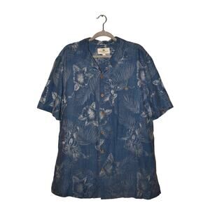 ISLAND SHORES $75 Washable Silk Hawaiian Camp Shirt Button Down Floral Men's L